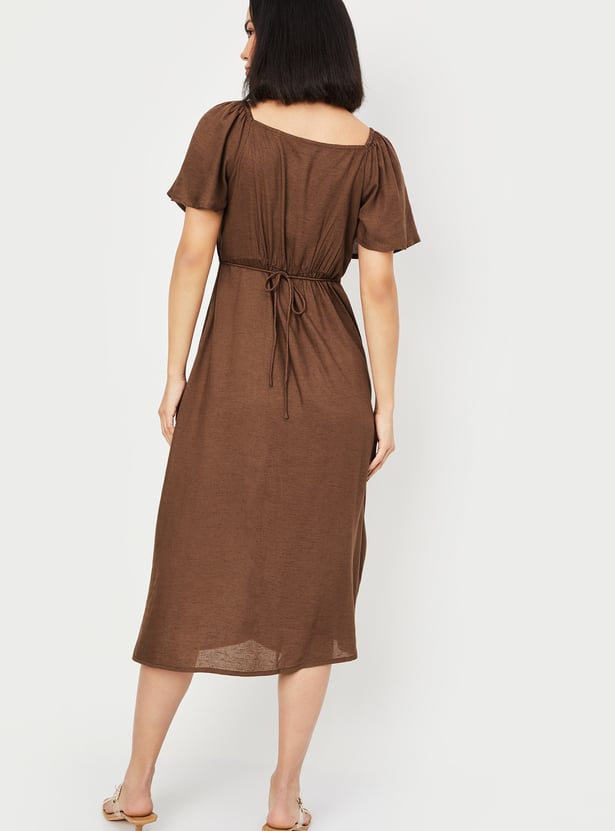 Women Solid Off-shoulder Midi Dress