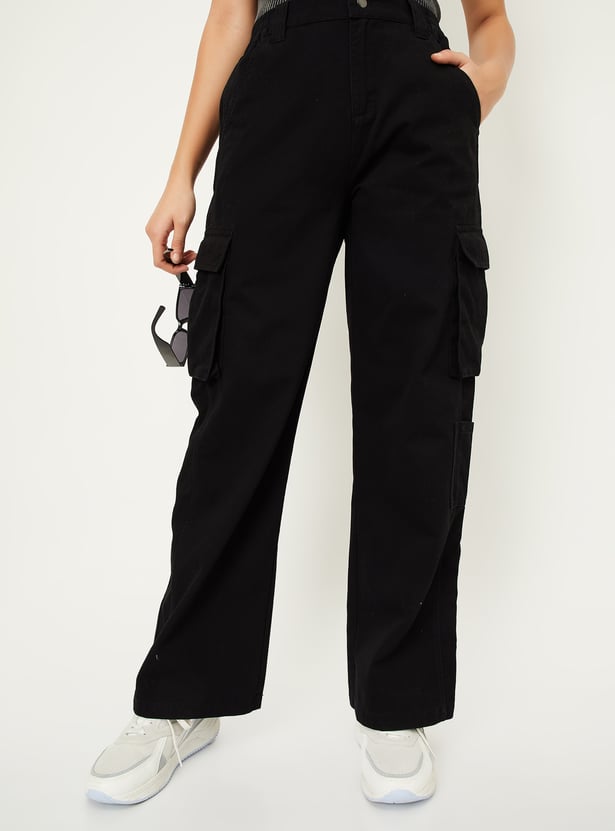 Women Solid Cargo Jeans