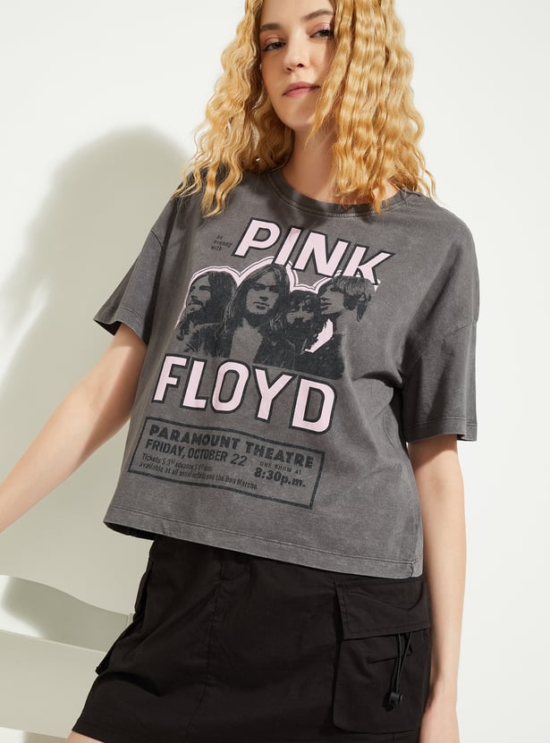 ALAYA F x URB_N Women Pink Floyd Print Boxy Fit T-shirt
