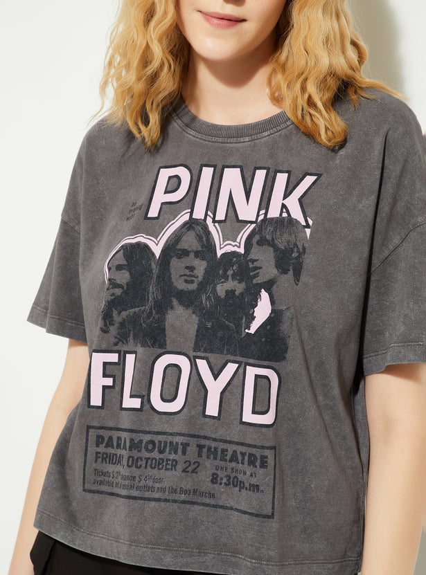 ALAYA F x URB_N Women Pink Floyd Print Boxy Fit T-shirt