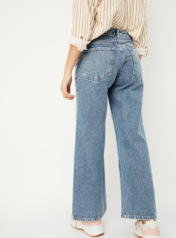 Women Washed Wide Leg Jeans