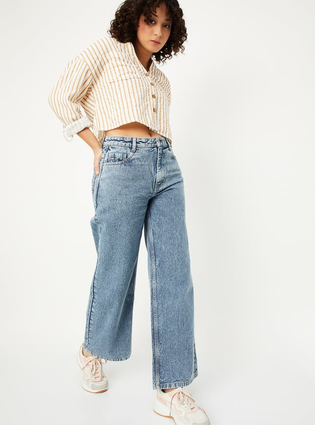 Women Washed Wide Leg Jeans