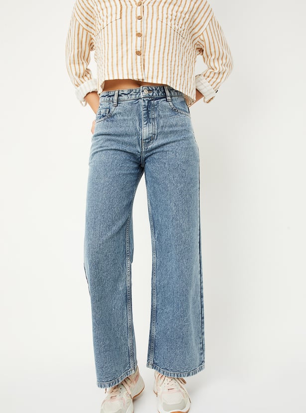 Women Washed Wide Leg Jeans