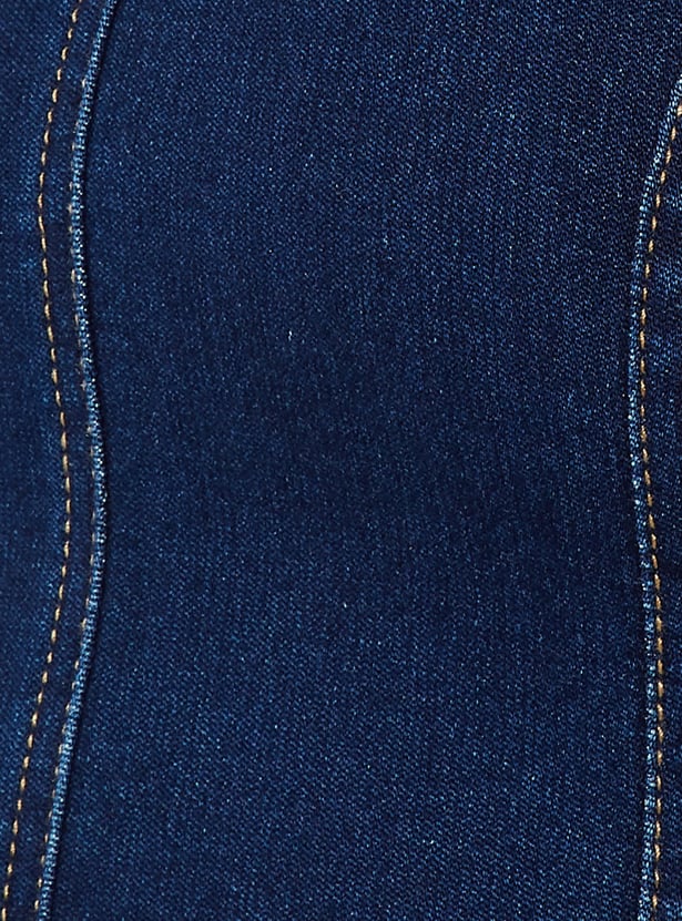 ALAYA F x URB_N Panelled Denim Off Shoulder Crop Top