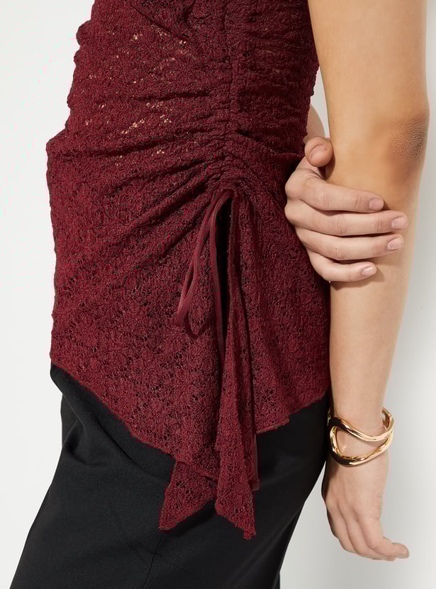 URB_N Women Lace Asymmetric Top