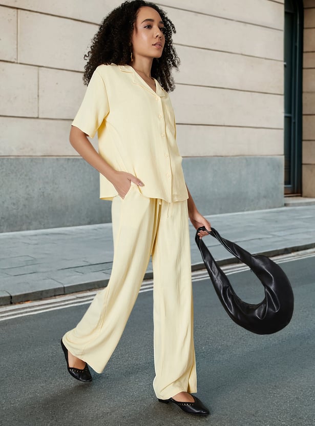 Women Solid Wide Leg Trousers