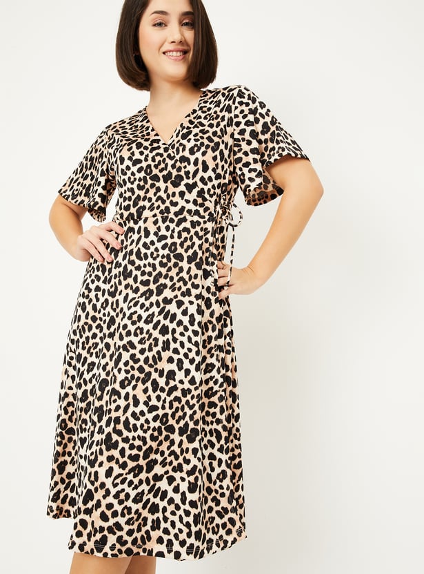 Women Animal Print Wrap Dress