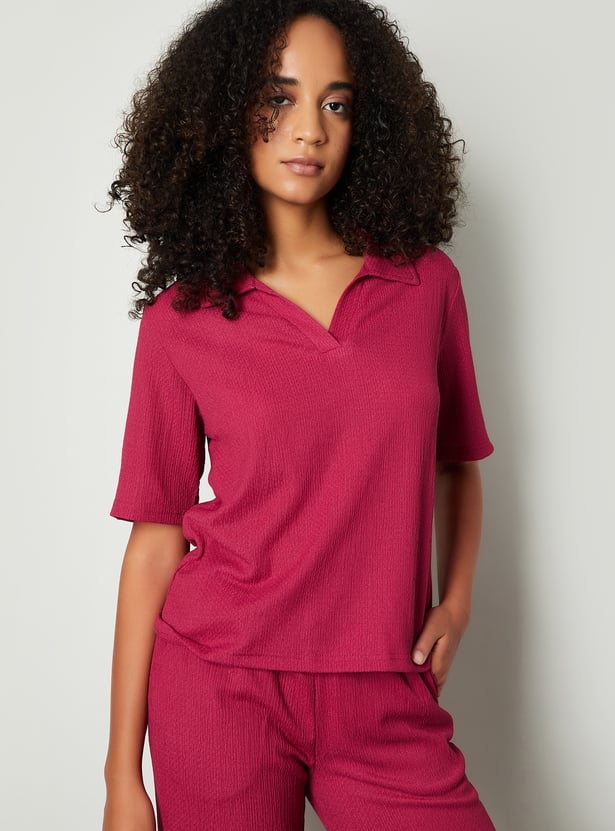 Women Textured Polo T-shirt
