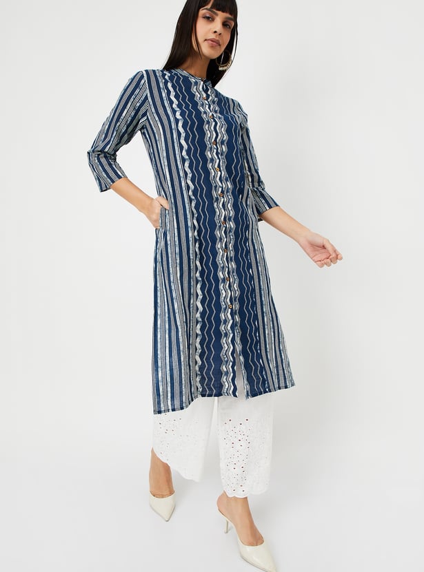 Women Blue Printed Straight Kurta main image 1