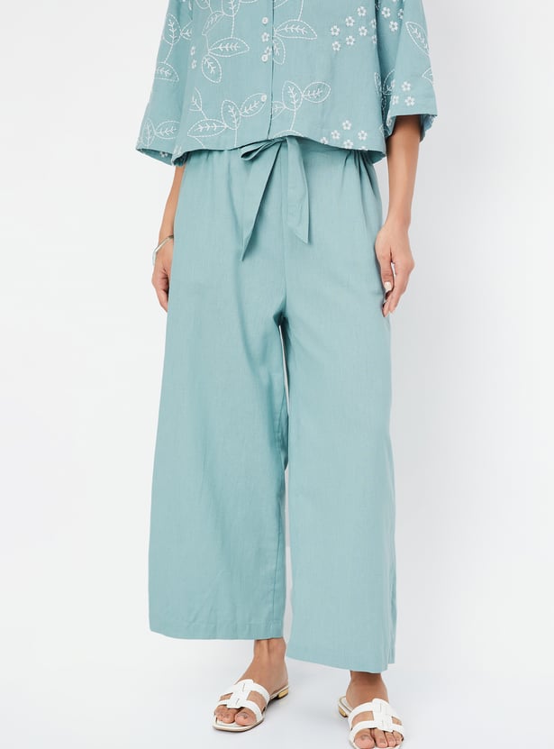 Women Solid Tie-Up Waist Palazzos