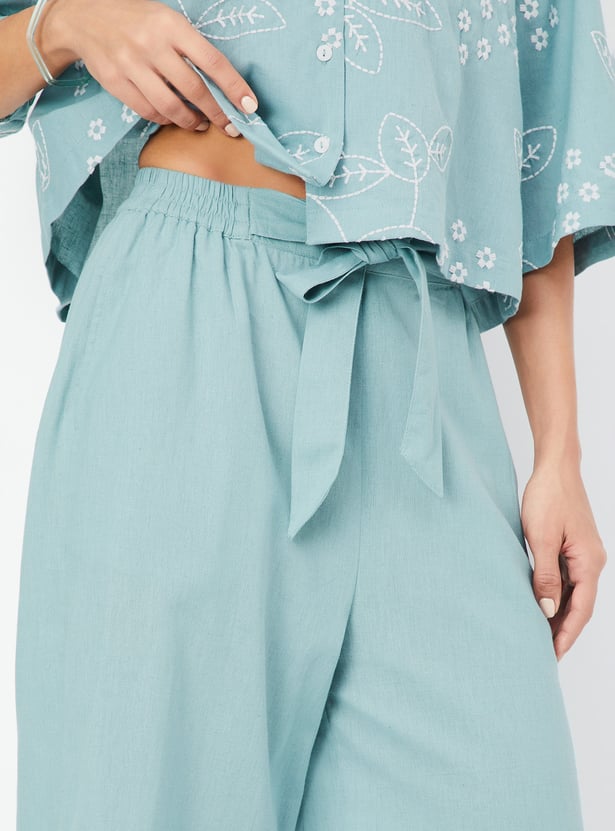 Women Solid Tie-Up Waist Palazzos