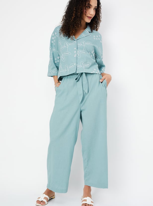 Women Solid Tie-Up Waist Palazzos