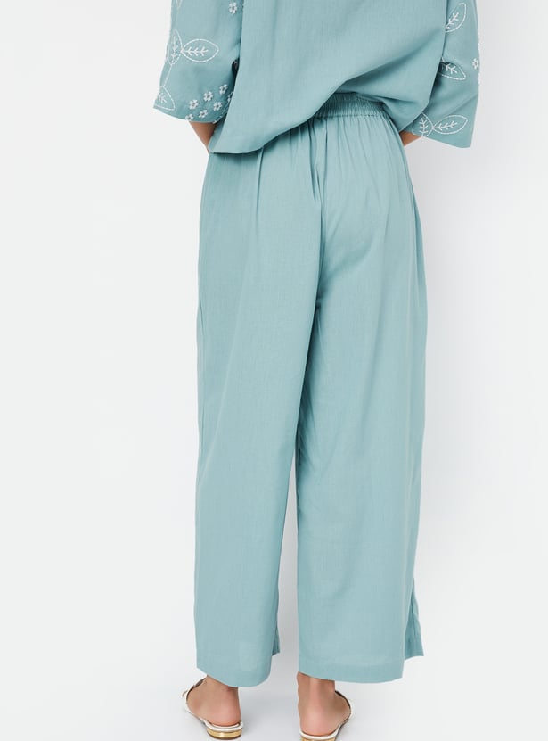 Women Solid Tie-Up Waist Palazzos