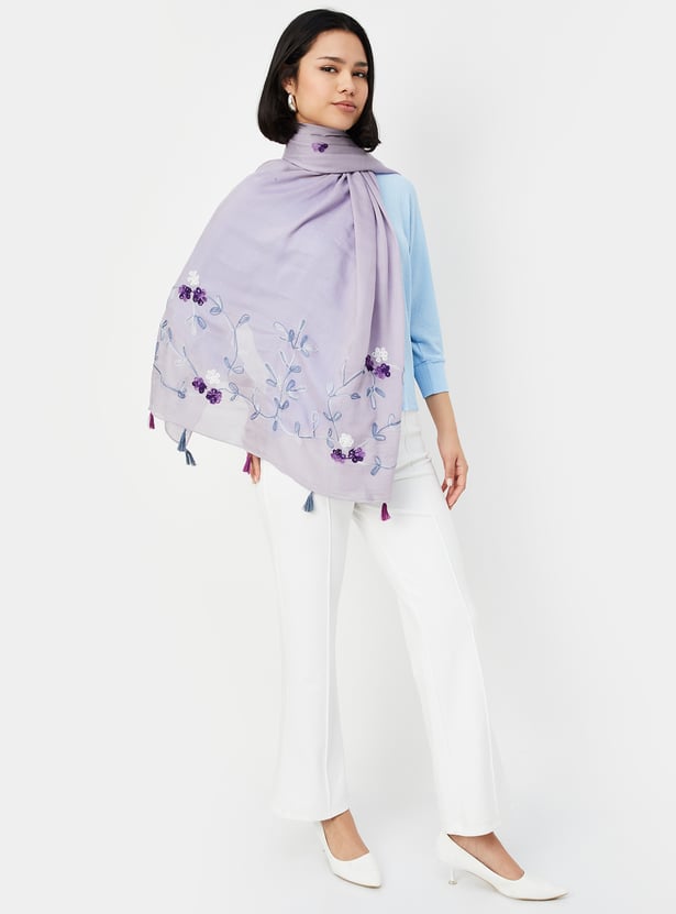 Women Floral Print Scarf with Tassels