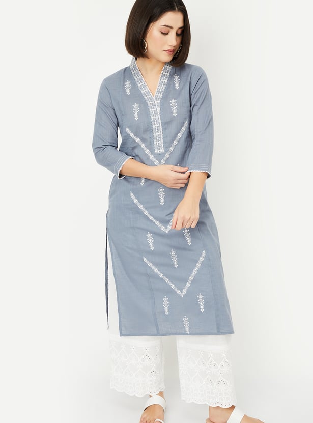 Women Embroidered Straight Kurta