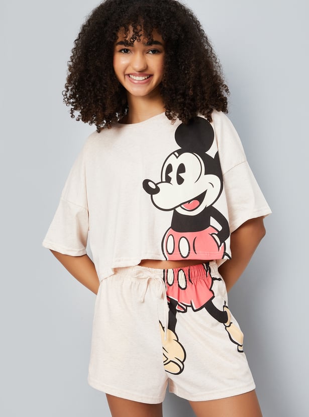 Women Mickey Print Shorts Set