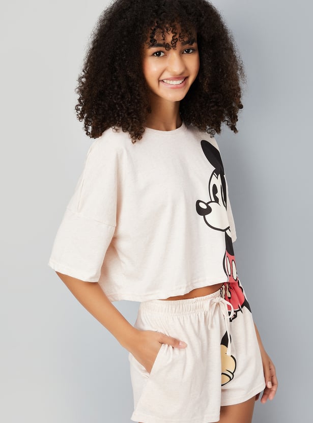 Women Mickey Print Shorts Set