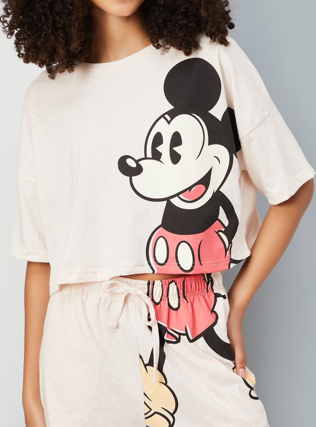 Women Mickey Print Shorts Set