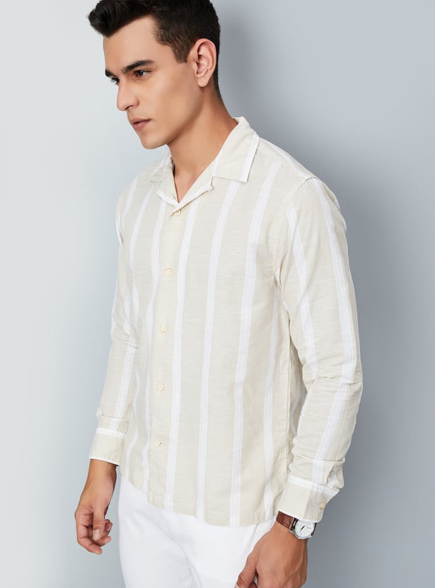 Men's Beige Striped Slim Fit Shirt