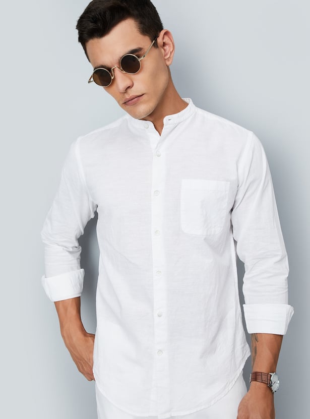 Men Solid Slim Fit Linen Shirt