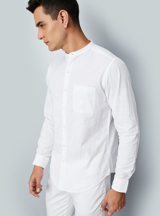 Men Solid Slim Fit Linen Shirt