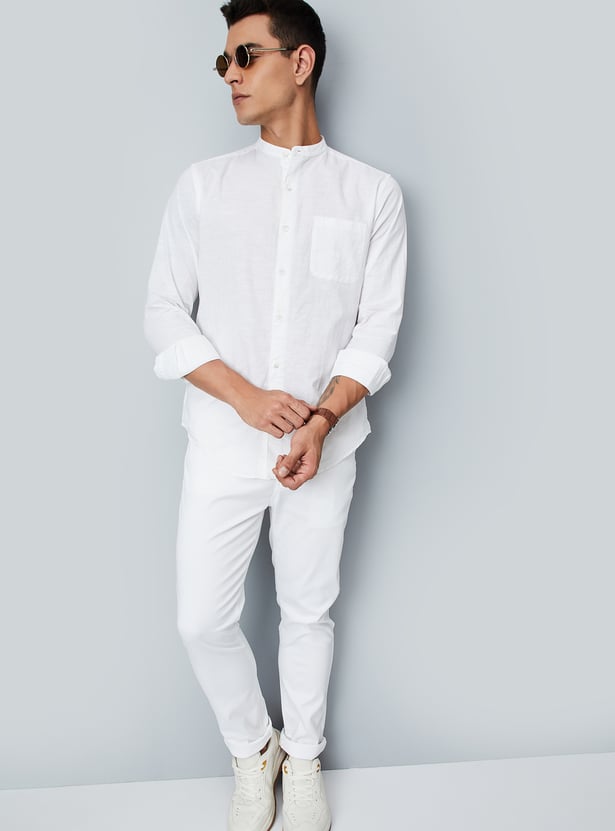 Men Solid Slim Fit Linen Shirt