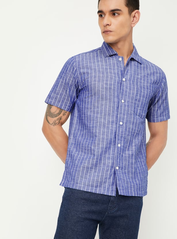 Men Striped Slim Fit Linen Shirt