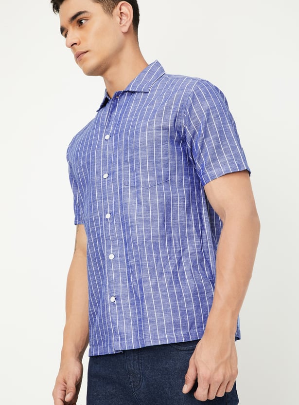 Men Striped Slim Fit Linen Shirt