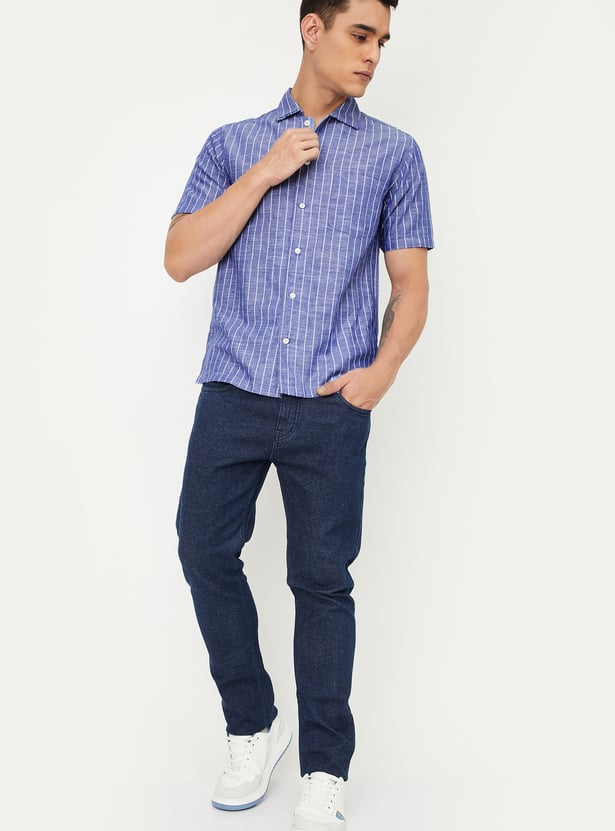 Men Striped Slim Fit Linen Shirt