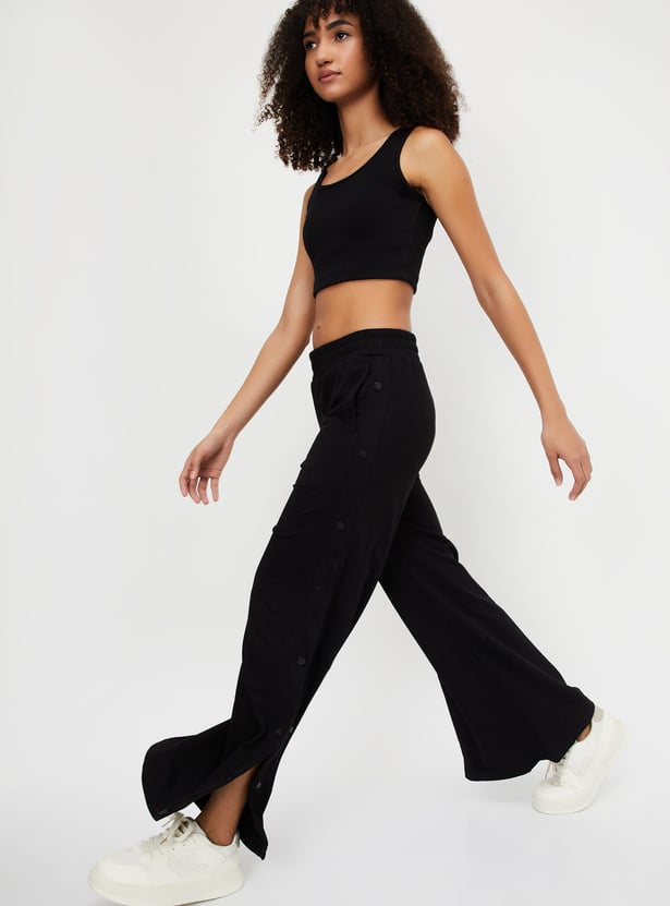 Women Solid Athleisure Wide Leg Track Pants