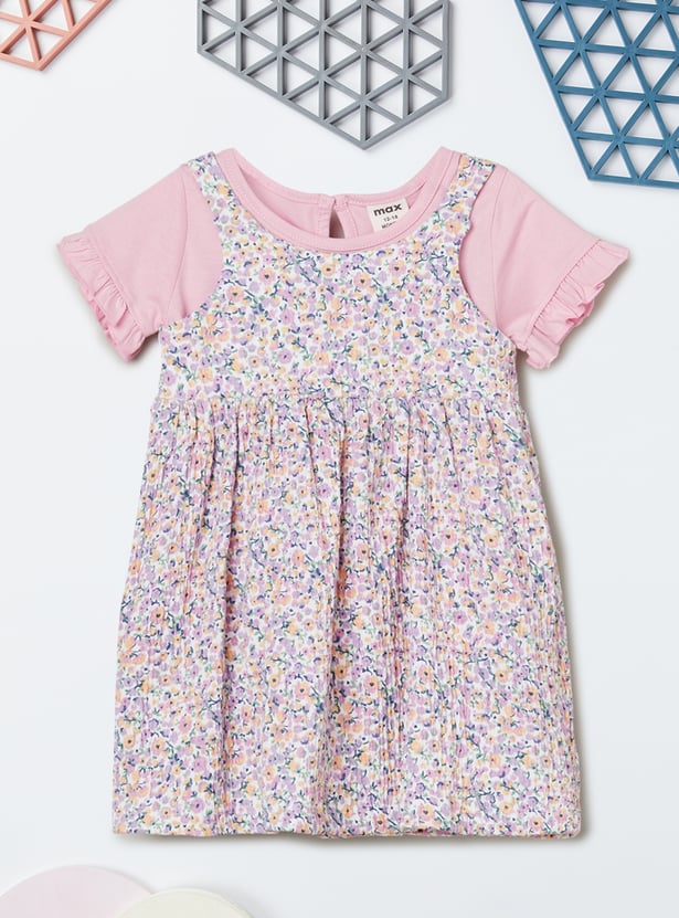 Girls Floral Print Dress with T-shirt