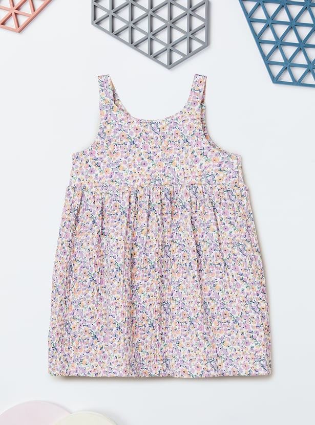 Girls Floral Print Dress with T-shirt