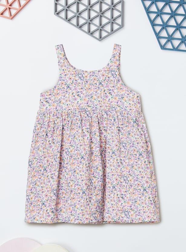 Girls Floral Print Dress with T-shirt