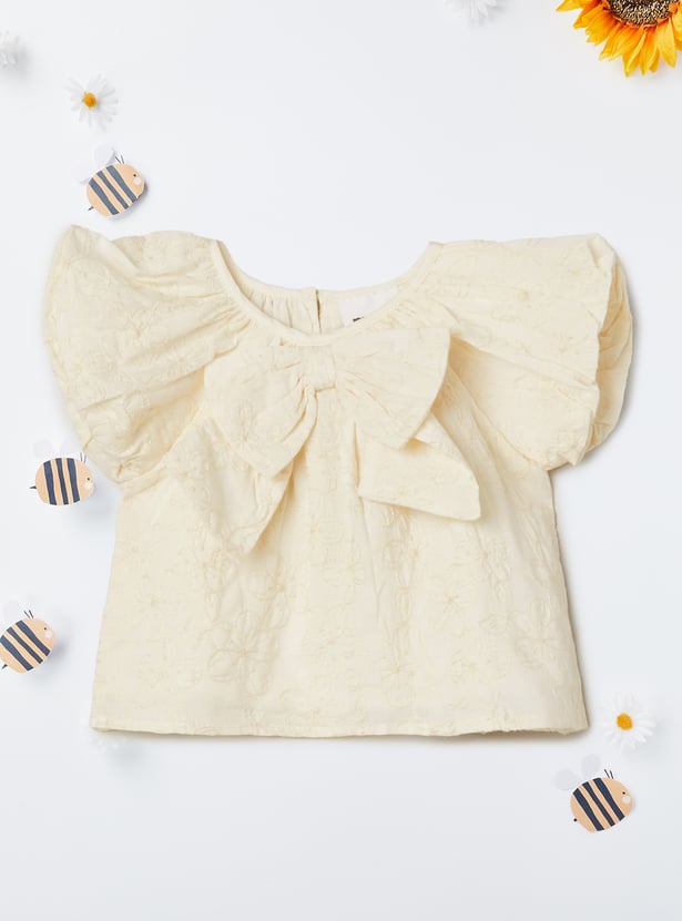 Girls Embroidered Bow Accent Top