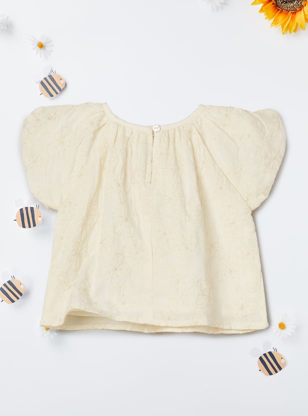 Girls Embroidered Bow Accent Top