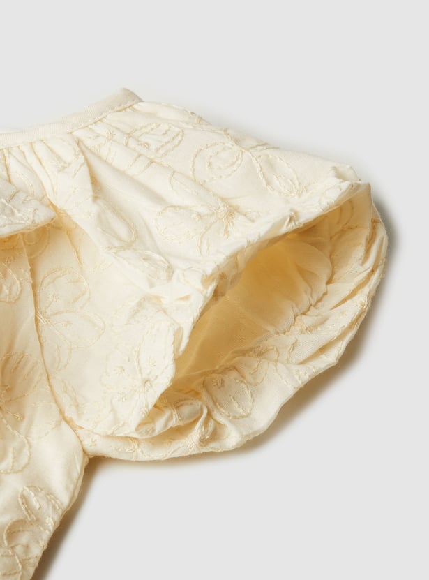 Girls Embroidered Bow Accent Top