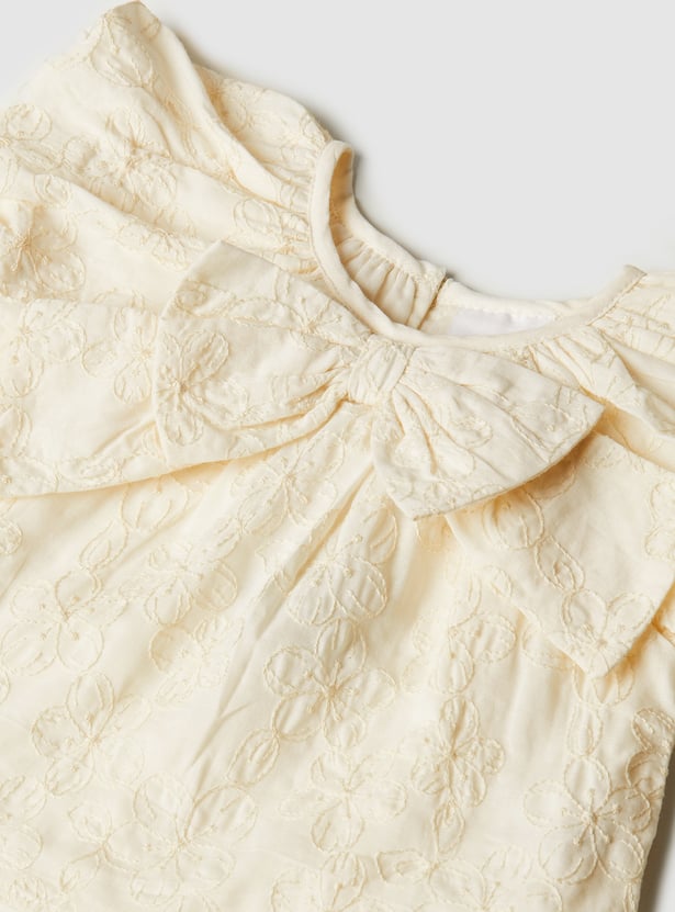 Girls Embroidered Bow Accent Top