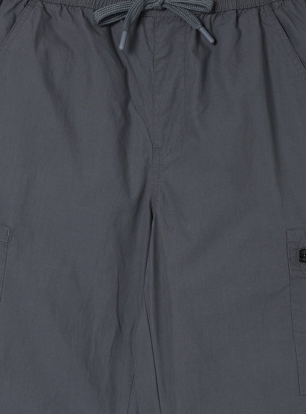 Boys Solid Relaxed Fit Cargo Trousers