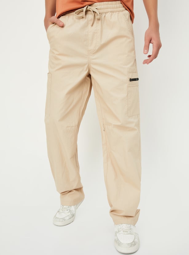 Boys Solid Relaxed Fit Cargo Trousers