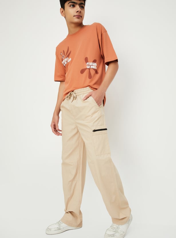 Boys Solid Relaxed Fit Cargo Trousers