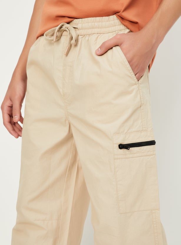 Boys Solid Relaxed Fit Cargo Trousers