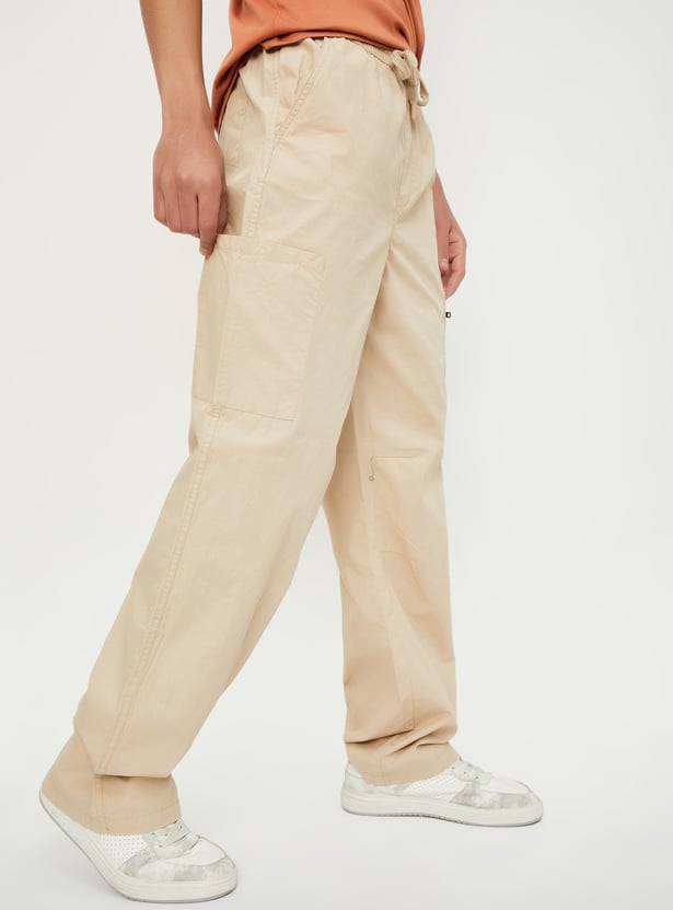 Boys Solid Relaxed Fit Cargo Trousers