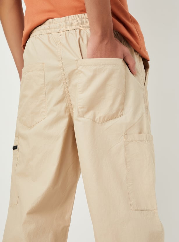 Boys Solid Relaxed Fit Cargo Trousers