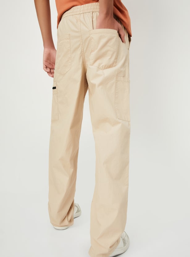 Boys Solid Relaxed Fit Cargo Trousers