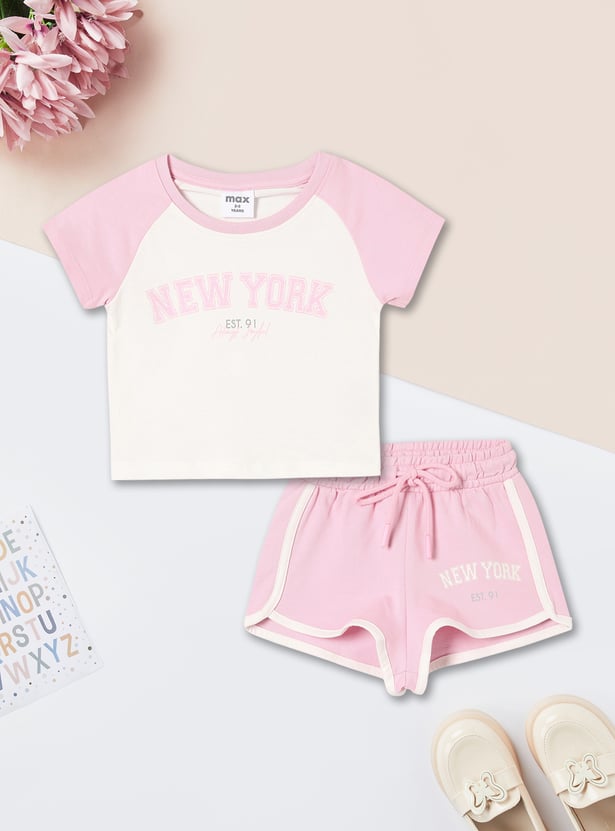 Buy Girls Colourblock Shorts Set Online at just Rs. 499.0