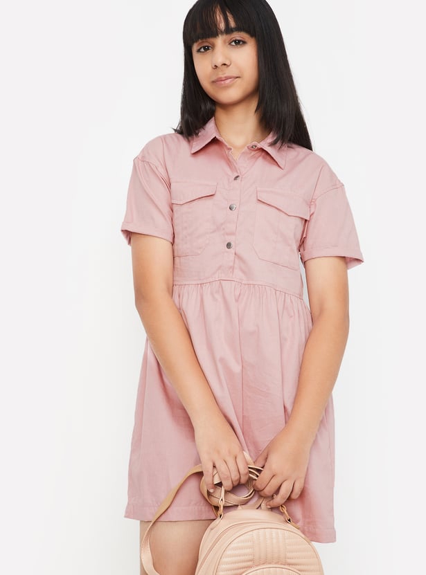 Girls Solid Fit and Flare Dress