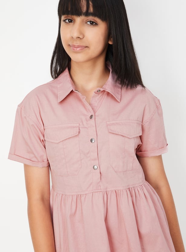 Girls Solid Fit and Flare Dress