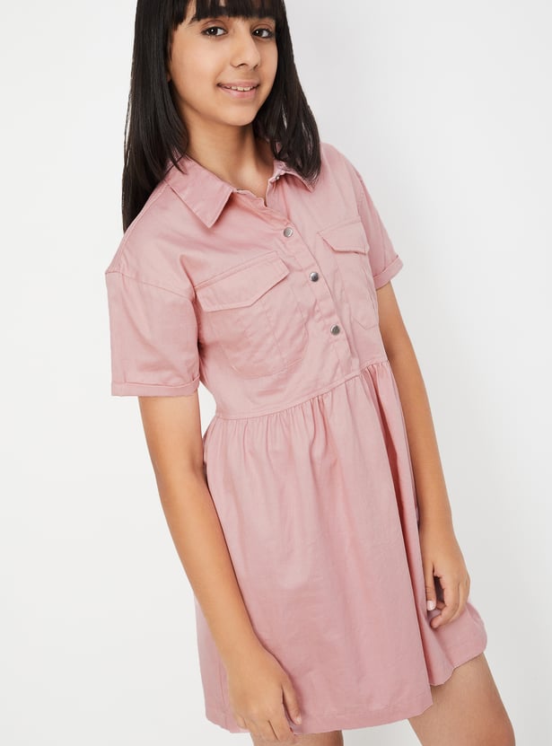 Girls Solid Fit and Flare Dress