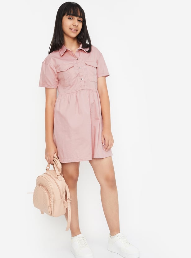 Girls Solid Fit and Flare Dress