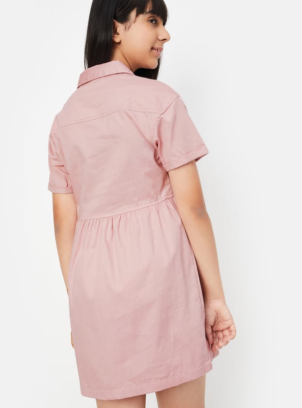 Girls Solid Fit and Flare Dress